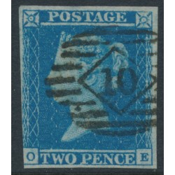 GREAT BRITAIN - 1849 2d blue QV, imperforate, plate 4, check letters OE, used – SG # 14