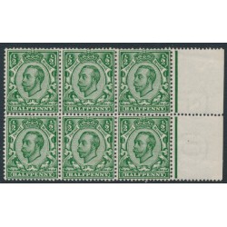 GREAT BRITAIN - 1912 ½d deep green KGV (die 2), crown watermark, block of 6, MNH – SG # 338