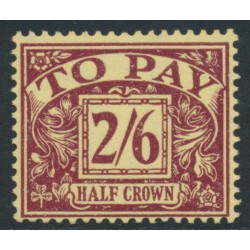 GREAT BRITAIN - 1954 2/6 purple on yellow Postage Due, E2R Tudor Crown watermark, MNH – SG # D45