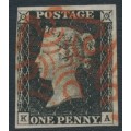 GREAT BRITAIN - 1840 1d black QV (penny black), plate 1b, check letters KA, used – SG # 2 (AS5)