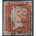 GREAT BRITAIN - 1845 1d red-brown QV, plate 56, check letters DC, used – SG # 8 (BS45f)