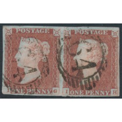 GREAT BRITAIN - 1848 1d red-brown QV, plate 80, pair, check letters IG+IH, used – SG # 8