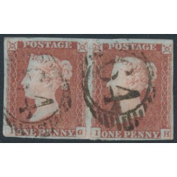 GREAT BRITAIN - 1848 1d red-brown QV, plate 80, IG+IH pair, used – SG # 8