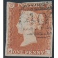 GREAT BRITAIN - 1851 1d red-brown QV, plate 116, check letters SL, used – SG # 8