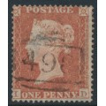 GREAT BRITAIN - 1854 1d red-brown QV, plate 192, check letters ID, used – SG # 17 (C1)