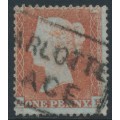 GREAT BRITAIN - 1854 1d red-brown QV, plate R6, check letters AF, used – SG # 17 (C1)
