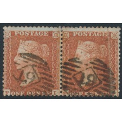 GREAT BRITAIN - 1855 1d red-brown QV, plate 1, pair FI+FJ, used – SG # 24 (C3)