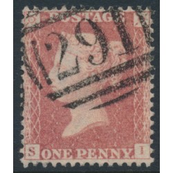 GREAT BRITAIN - 1861 1d red QV, plate 50, check letters SI, used – SG # 42