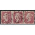 GREAT BRITAIN - 1857 1d red QV, plate 52, strip of 3 NJ+NK+NL, used – SG # 38 (C10)