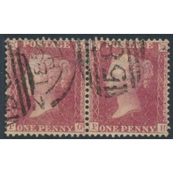 GREAT BRITAIN - 1857 1d red QV, plate 55, pair PG+PH, used – SG # 38 (C10)