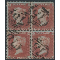 GREAT BRITAIN - 1854 1d red-brown QV, plate R4, block of 4, used – SG # 17 (C1)