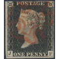 GREAT BRITAIN - 1840 1d greyish black QV (penny black), plate 3, check letters JF, used – SG # 3 (AS21)