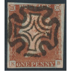 GREAT BRITAIN - 1841 1d red-brown QV, plate 21, check letters KB, used – SG # 8l (BS10ba)
