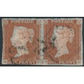 GREAT BRITAIN - 1841 1d red-brown QV, plate 21, pair, letters RC+RD, used – SG # 8l