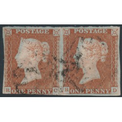 GREAT BRITAIN - 1841 1d red-brown QV, plate 21, pair, letters RC+RD, used – SG # 8l