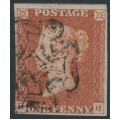 GREAT BRITAIN - 1842 1d red-brown QV, plate 29, check letters HH, used – SG # 8l (BS18a)