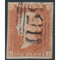 GREAT BRITAIN - 1852 1d red-brown QV, plate 147, check letters DA, used – SG # 8