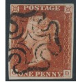 GREAT BRITAIN - 1841 1d red-brown QV, plate 13, check letters GD, used – SG # 8l (BS2d)