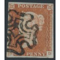 GREAT BRITAIN - 1842 1d red-brown QV, plate 23, check letters SD, used – SG # 8l