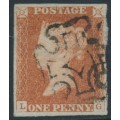 GREAT BRITAIN - 1842 1d red-brown QV, plate 27, check letters LG, used – SG # 8l