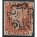 GREAT BRITAIN - 1843 1d red-brown QV, plate 33, check letters IK, used – SG # 8l