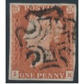 GREAT BRITAIN - 1843 1d red-brown QV, plate 33, check letters IK, used – SG # 8
