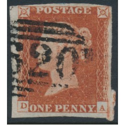 GREAT BRITAIN - 1845 1d red-brown QV, plate 64, check letters DA, used – SG # 8