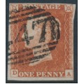 GREAT BRITAIN - 1845 1d red-brown QV, plate 64, check letters DA, used – SG # 8