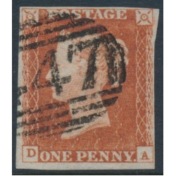 GREAT BRITAIN - 1845 1d red-brown QV, plate 64, check letters DA, used – SG # 8