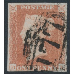 GREAT BRITAIN - 1847 1d red-brown QV, plate 74, check letters DK, used – SG # 8