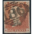 GREAT BRITAIN - 1848 1d red-brown QV, plate 82, check letters KA, used – SG # 8