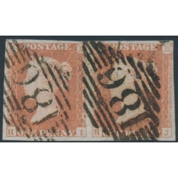 GREAT BRITAIN - 1850 1d red-brown QV, plate 95, HI+HJ pair, used – SG # 8