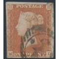 GREAT BRITAIN - 1849 1d red-brown QV, plate 96, watermark inverted, MD, used – SG # 8Wi