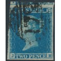 GREAT BRITAIN - 1849 2d blue Queen Victoria, imperforate, plate 4, check letters JB, used – SG # 14