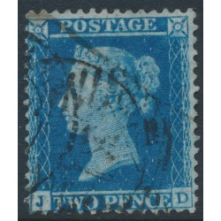 GREAT BRITAIN - 1855 2d blue Queen Victoria, perf. 14, plate 5, check letters JD, used – SG # 34