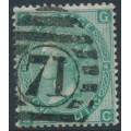 GREAT BRITAIN - 1865 1/- green QV, Emblems watermark, plate 4, used – SG # 101