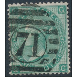 GREAT BRITAIN - 1865 1/- green QV, Emblems watermark, plate 4, used – SG # 101