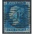 GREAT BRITAIN - 1858 2d blue QV, plate 7, inverted watermark, check letters SJ, used – SG # 45Wi (G2d)