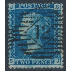 GREAT BRITAIN - 1858 2d blue QV, plate 7, inverted watermark, check letters SJ, used – SG # 45Wi (G2d)