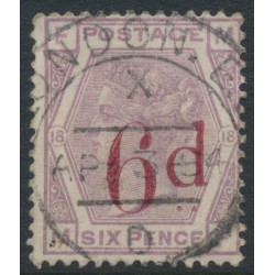 GREAT BRITAIN - 1883 6d on 6d lilac QV, check letters MF, used – SG # 162
