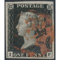 GREAT BRITAIN - 1840 1d intense black QV (penny black), plate 1b, check letters IF, used – SG # 1 (AS4)