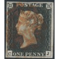 GREAT BRITAIN - 1840 1d black QV (penny black), plate 2, check letters CJ, used – SG # 2 (AS14)