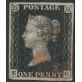 GREAT BRITAIN - 1840 1d black QV (penny black), plate 5, check letters EG, used – SG # 2 (AS25)