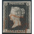 GREAT BRITAIN - 1840 1d black QV (penny black), plate 1a, check letters LL, used – SG # 2 (AS2)
