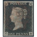 GREAT BRITAIN - 1840 1d black QV (penny black), plate 1b, check letters CB, used – SG # 2 (AS5)