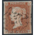 GREAT BRITAIN - 1842 1d red-brown QV, plate 25, JA, '1' Maltese Cross cancel – SG # 8ua