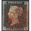 GREAT BRITAIN - 1840 1d black QV (penny black), plate 2, check letters PH, used – SG # 2 (AS14)