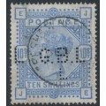 GREAT BRITAIN - 1883 10/- ultramarine QV, anchor watermark, private perfin, used – SG # 183