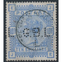GREAT BRITAIN - 1883 10/- ultramarine QV, anchor watermark, private perfin, used – SG # 183