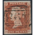 GREAT BRITAIN - 1845 1d red-brown QV, plate 53, check letters DD, used – SG # 8 (BS42e)